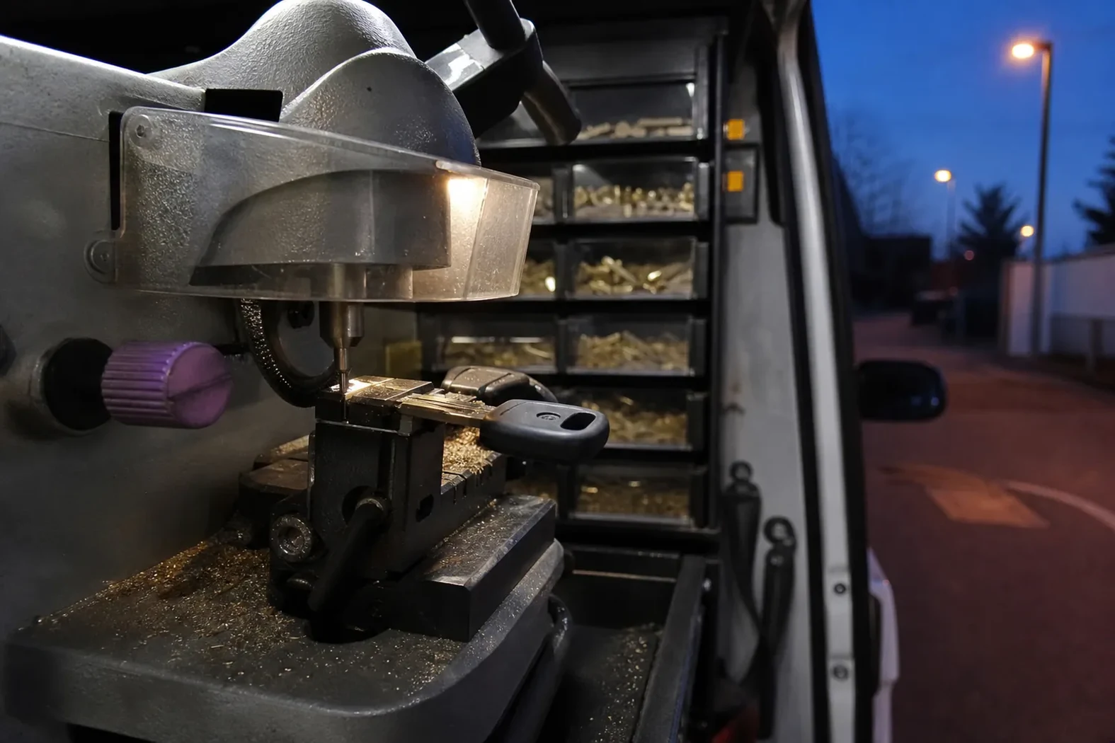 Key cutting machine in the service van
